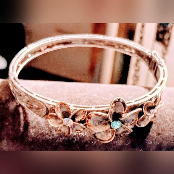 Vintage Flower Design Pattern Sterling Silver 9.25 Bangle Size 7 inch Bracelet. - Picture 7 of 11